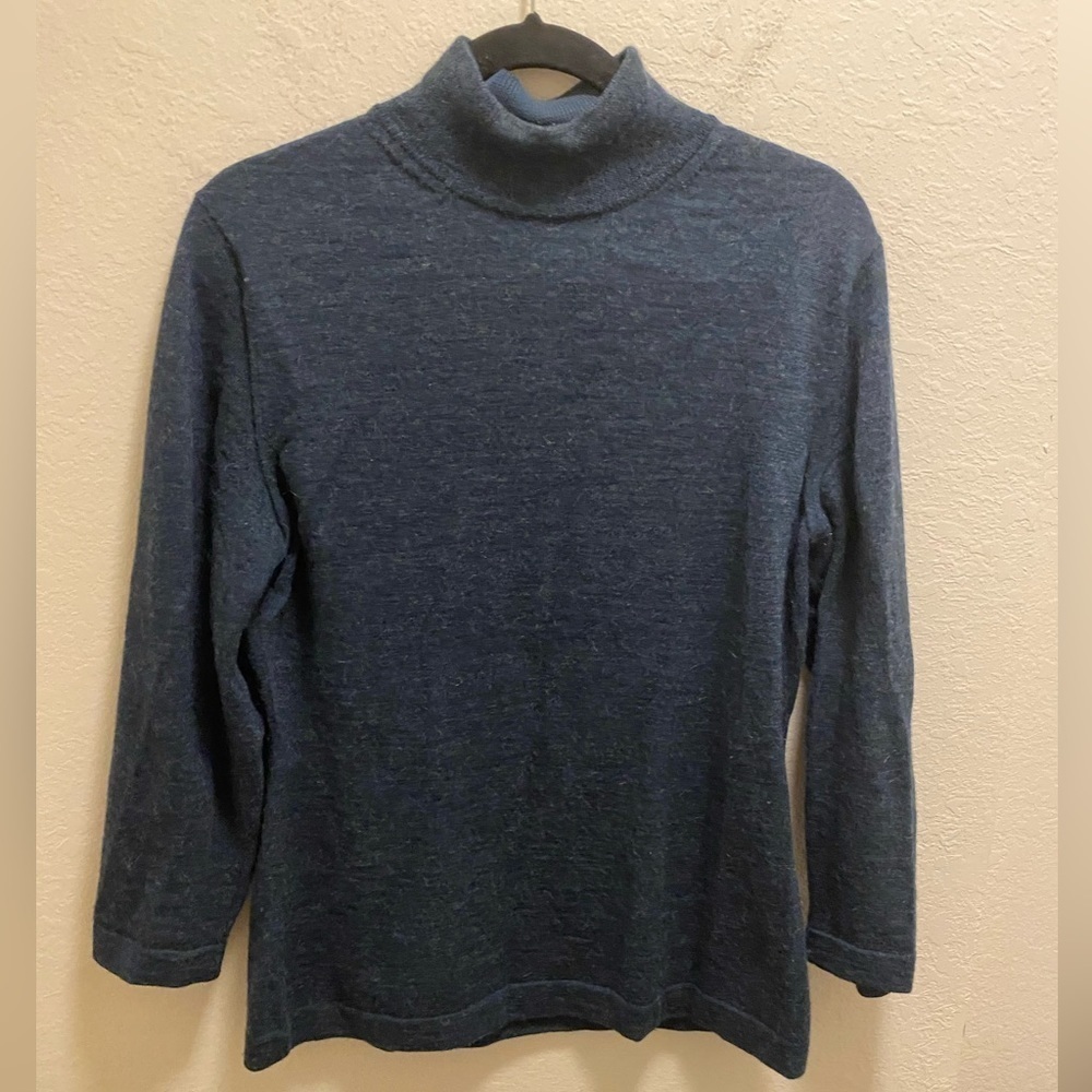 Peruvian Connection Blue Baby Alpaca & Wool Mock Neck Sweater Size S
